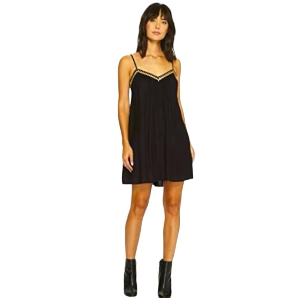 Volcom Stone Coast gold sequin embroidered Strappy soft fun mini Dress/Cover-up